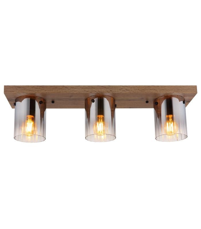 Underwood Shade Cluster Ceiling Light Wood Look Dark Smoke Glass Shade 3x E27-3