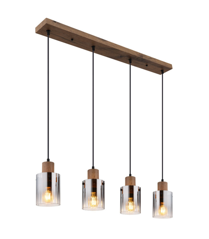 Underwood Bar Pendant Ceiling Light Wood Look Dark Smoke Glass Shade 4x E27-1