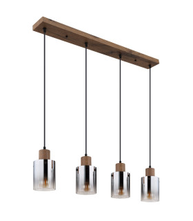 Underwood Bar Pendant Ceiling Light Wood Look Dark Smoke Glass Shade 4x E27-2