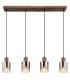 Underwood Bar Pendant Ceiling Light Wood Look Dark Smoke Glass Shade 4x E27-3