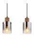 Underwood Bar Pendant Ceiling Light Wood Look Dark Smoke Glass Shade 4x E27-4