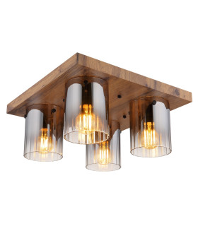 Underwood Shade Cluster Ceiling Light Wood Look Dark Smoke Glass Shade 4x E27-1