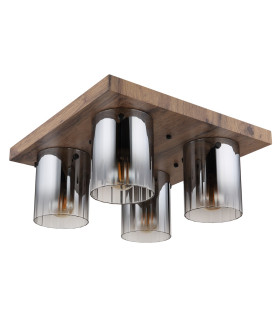 Underwood Shade Cluster Ceiling Light Wood Look Dark Smoke Glass Shade 4x E27-2