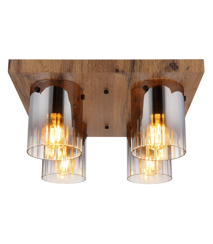 Underwood Shade Cluster Ceiling Light Wood Look Dark Smoke Glass Shade 4x E27-3