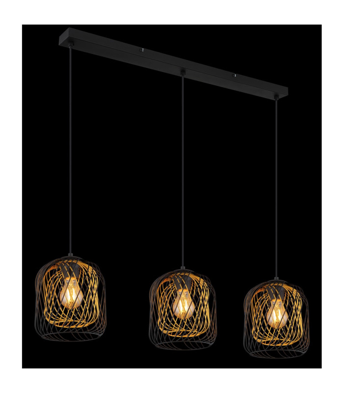 Dichti Bar Pendant Ceiling Light Matt Black 3x E27-4