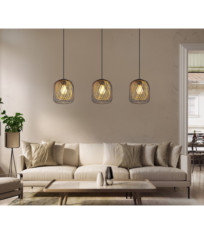 Dichti Bar Pendant Ceiling Light Matt Black 3x E27-7