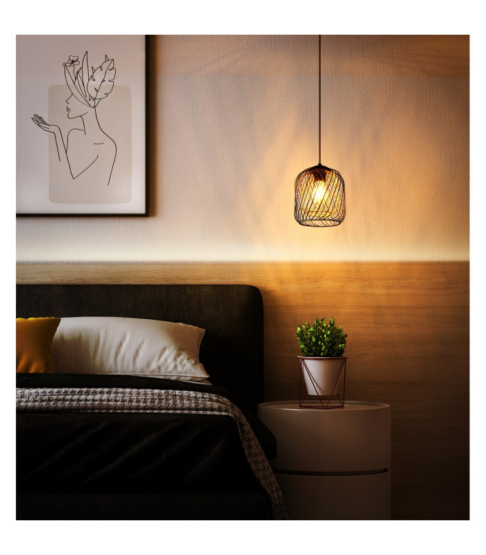 Dichti 18cm Wire Frame Pendant Ceiling Light Matt Black 1x E27-6