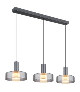 Grant Bar Pendant Ceiling Light Grey Matt Smoke Glass Shade 3x LED 3000K-1