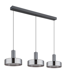 Grant Bar Pendant Ceiling Light Grey Matt Smoke Glass Shade 3x LED 3000K-2