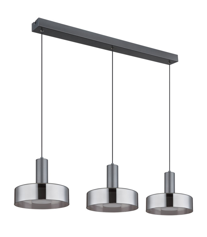 Grant Bar Pendant Ceiling Light Grey Matt Smoke Glass Shade 3x LED 3000K-2