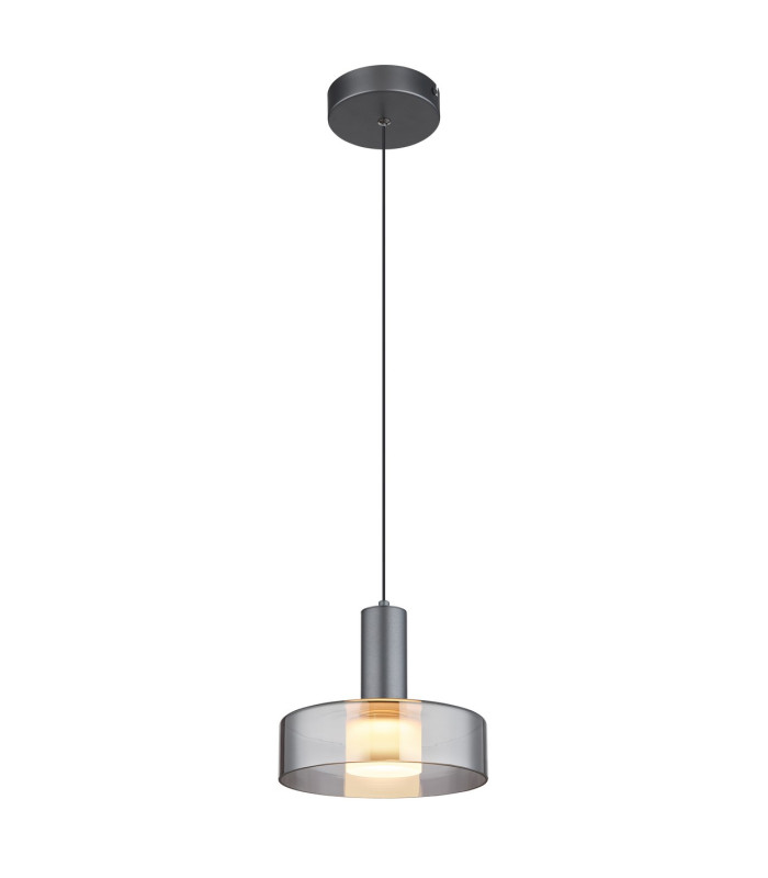 Grant Pendant Ceiling Light Grey Matt Smoke Glass Shade LED 3000K-1