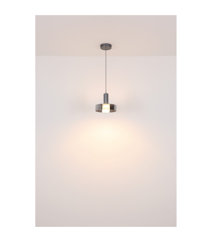 Grant Pendant Ceiling Light Grey Matt Smoke Glass Shade LED 3000K-5
