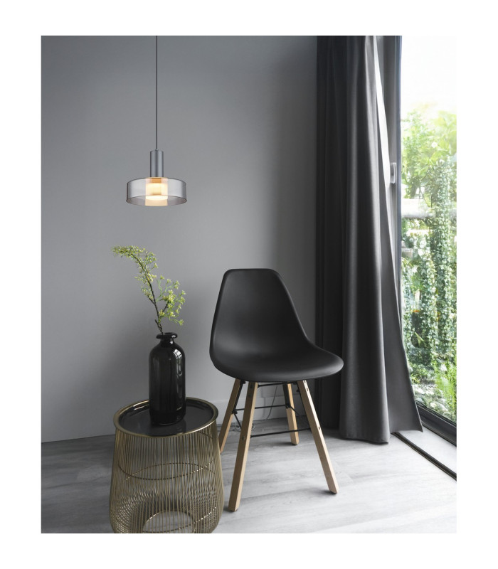 Grant Pendant Ceiling Light Grey Matt Smoke Glass Shade LED 3000K-7