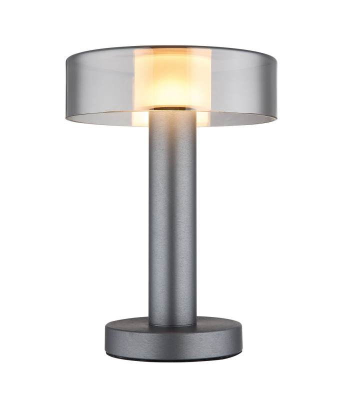 Grant Integrated LED Table Lamp Grey Matt Smoke Glass Shade LED 3000K-3