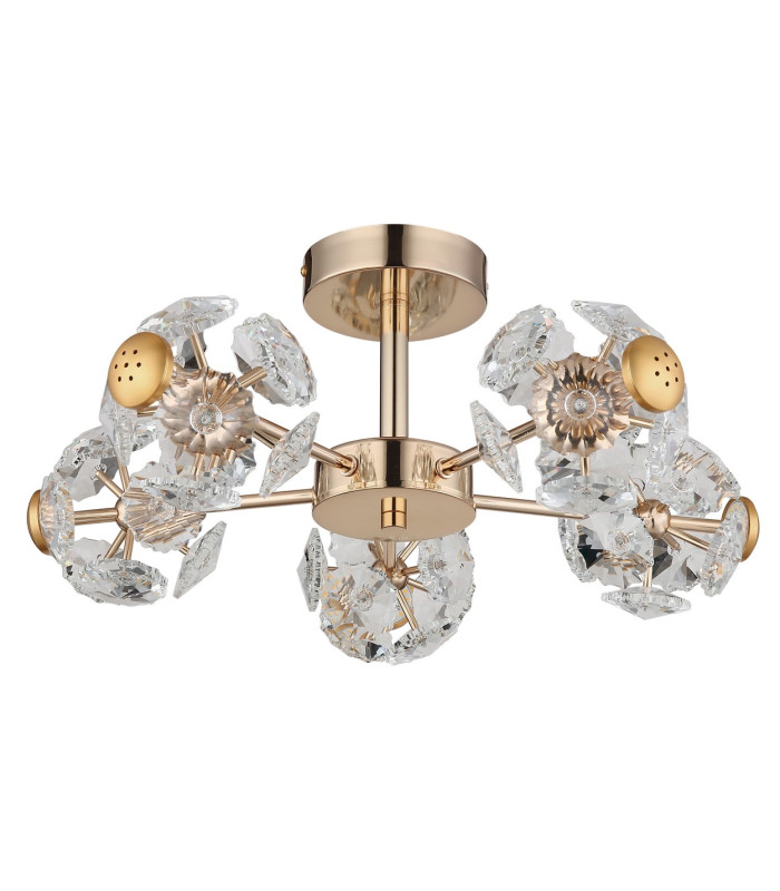 Floriella Ceiling Light Gold Colors Crystals Clear Glass Shade LED 3000K-2