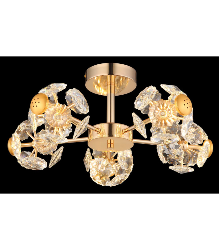 Floriella Ceiling Light Gold Colors Crystals Clear Glass Shade LED 3000K-3