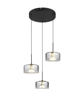 Belinda Cluster Pendant Ceiling Light Matt Black Smoke Glass Shade 3x LED 4000K-1