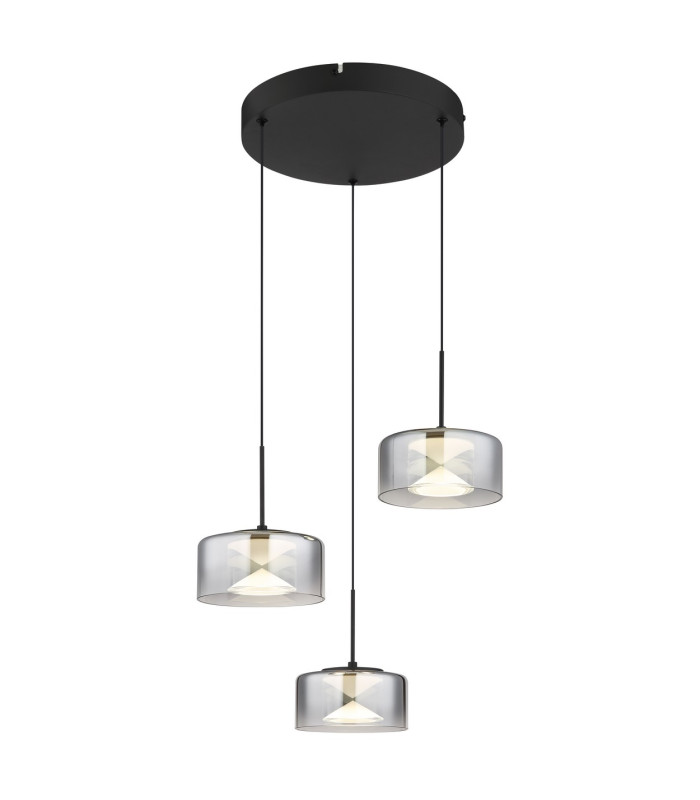 Belinda Cluster Pendant Ceiling Light Matt Black Smoke Glass Shade 3x LED 4000K-1
