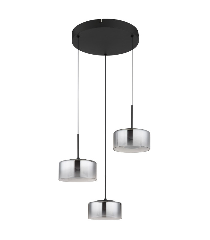 Belinda Cluster Pendant Ceiling Light Matt Black Smoke Glass Shade 3x LED 4000K-2