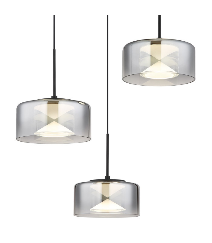 Belinda Cluster Pendant Ceiling Light Matt Black Smoke Glass Shade 3x LED 4000K-3