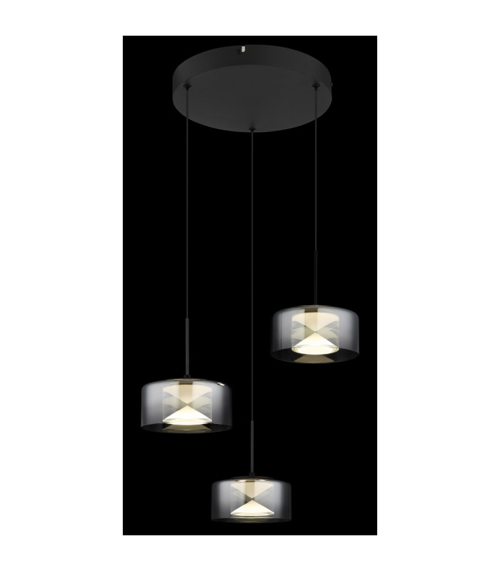 Belinda Cluster Pendant Ceiling Light Matt Black Smoke Glass Shade 3x LED 4000K-4