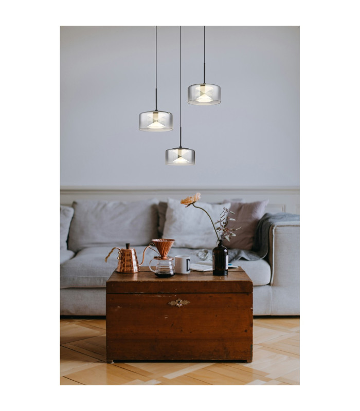 Belinda Cluster Pendant Ceiling Light Matt Black Smoke Glass Shade 3x LED 4000K-5