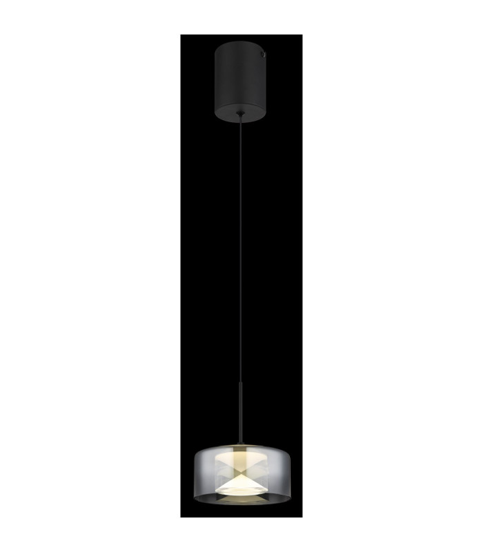 Belinda Slim Pendant Ceiling Light Matt Black Smoke Glass Shade LED 4000K-4