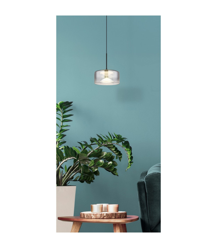 Belinda Slim Pendant Ceiling Light Matt Black Smoke Glass Shade LED 4000K-5