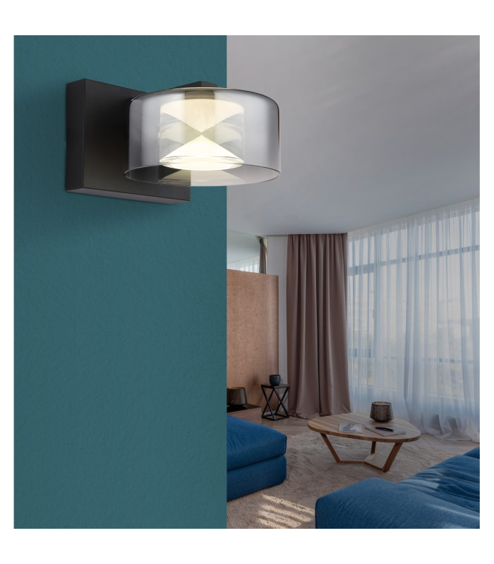 Belinda Integrated LED Wall Lamp Matt Black Smoke Glass Shade LED 4000K-6
