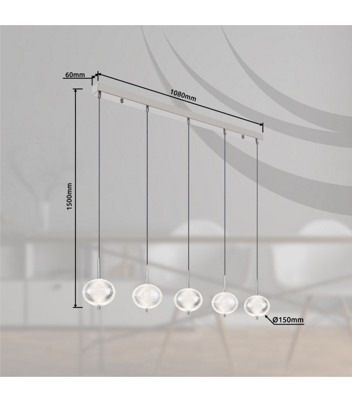 Aida Bar Pendant Ceiling Light Chrome 5x LED 3000-4500K-11