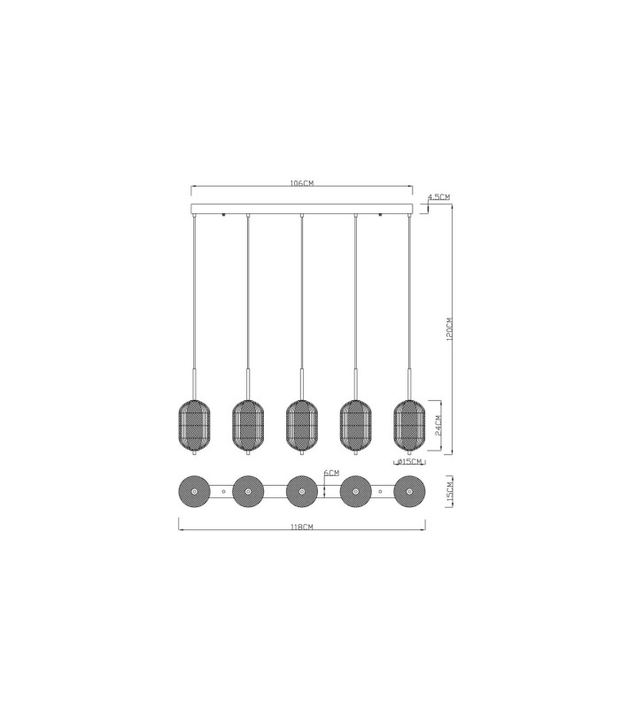 Kurius Bar Pendant Ceiling Light Matt Black 5x LED 3000-4500K-10