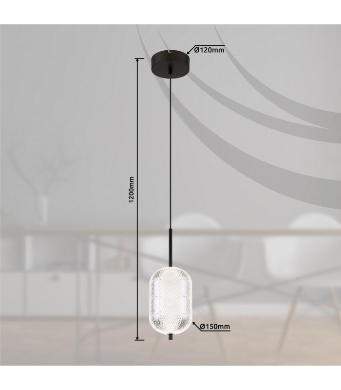 Kurius Slim Pendant Ceiling Light Matt Black LED 3000-4500K-12