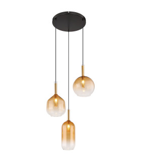 Lopusa Cluster Pendant Ceiling Light Matt Black Amber Glass Shade 3x G9-1