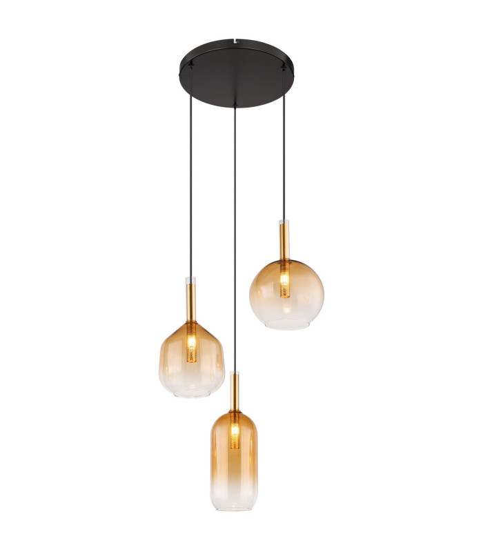 Lopusa Cluster Pendant Ceiling Light Matt Black Amber Glass Shade 3x G9-1