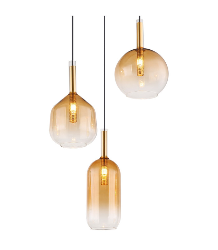 Lopusa Cluster Pendant Ceiling Light Matt Black Amber Glass Shade 3x G9-3