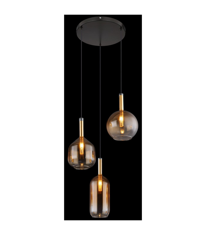 Lopusa Cluster Pendant Ceiling Light Matt Black Amber Glass Shade 3x G9-4