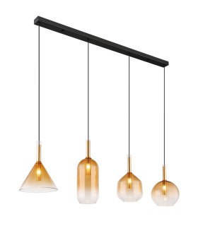 Lopusa Bar Pendant Ceiling Light Matt Black Amber Glass Shade 4x G9-1