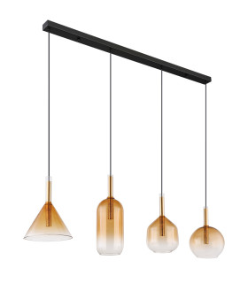 Lopusa Bar Pendant Ceiling Light Matt Black Amber Glass Shade 4x G9-2
