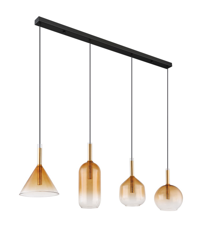 Lopusa Bar Pendant Ceiling Light Matt Black Amber Glass Shade 4x G9-2
