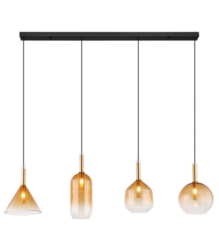 Lopusa Bar Pendant Ceiling Light Matt Black Amber Glass Shade 4x G9-3