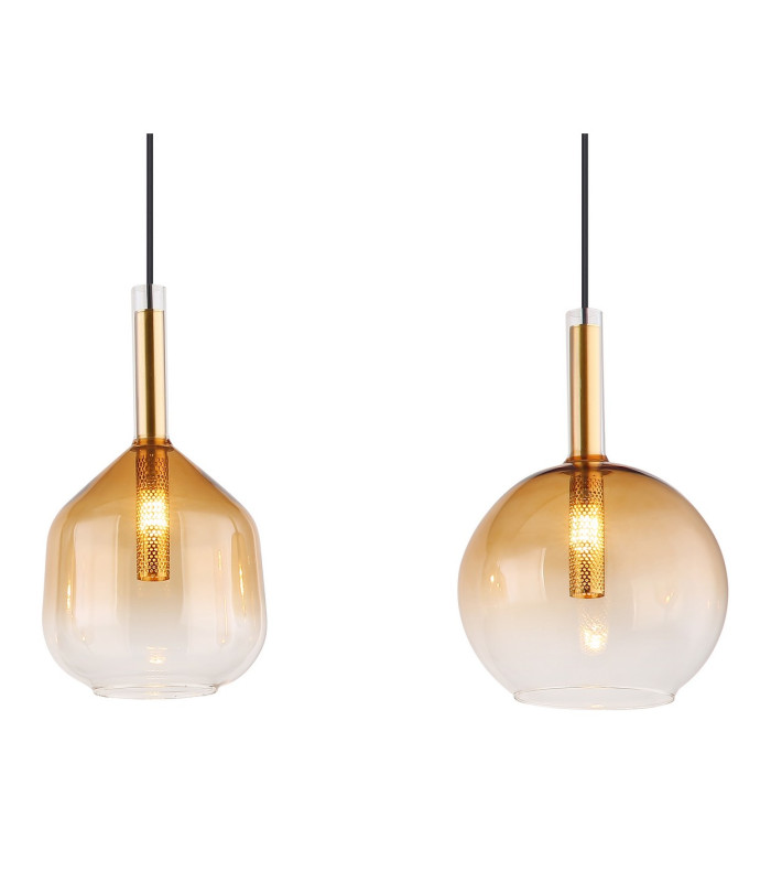 Lopusa Bar Pendant Ceiling Light Matt Black Amber Glass Shade 4x G9-4