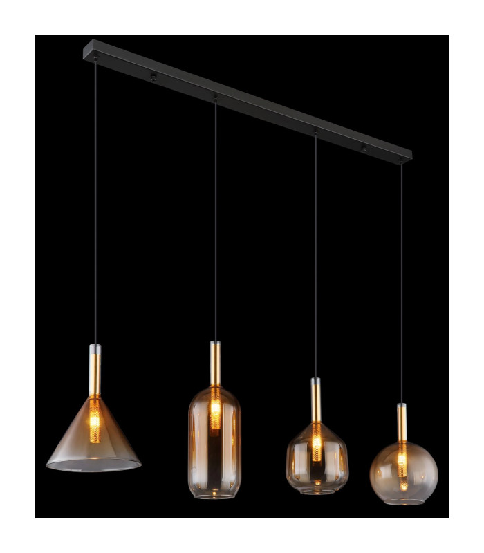 Lopusa Bar Pendant Ceiling Light Matt Black Amber Glass Shade 4x G9-5