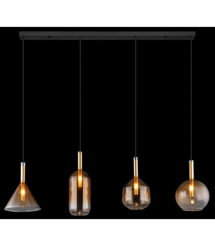 Lopusa Bar Pendant Ceiling Light Matt Black Amber Glass Shade 4x G9-6