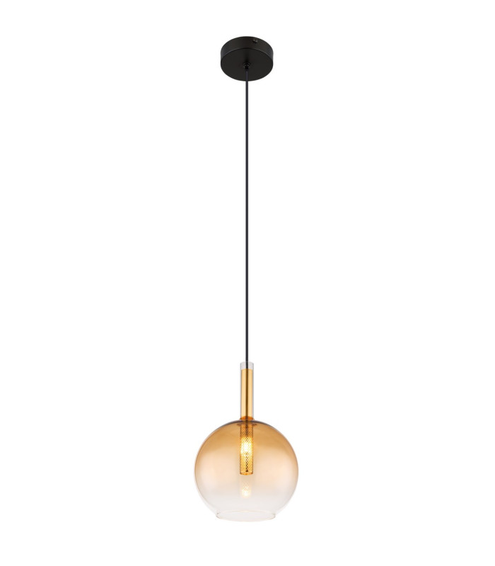 Lopusa Globe Slim Pendant Ceiling Light Matt Black Amber Glass Shade 1x G9-1