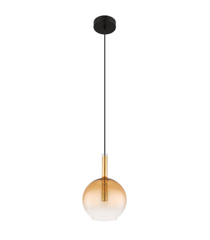 Lopusa Globe Slim Pendant Ceiling Light Matt Black Amber Glass Shade 1x G9-2