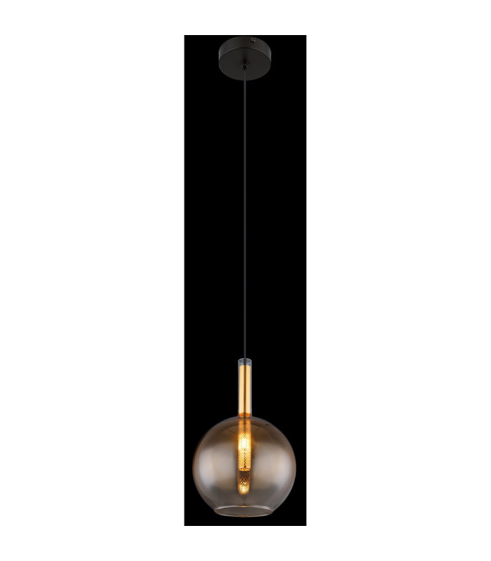 Lopusa Globe Slim Pendant Ceiling Light Matt Black Amber Glass Shade 1x G9-4