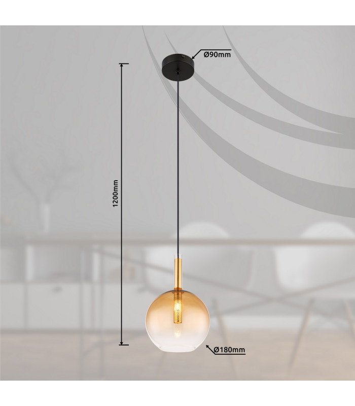 Lopusa Globe Slim Pendant Ceiling Light Matt Black Amber Glass Shade 1x G9-9