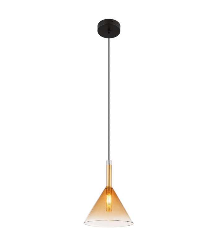 Lopusa Dome Slim Pendant Ceiling Light Matt Black Amber Glass Shade 1x G9-1