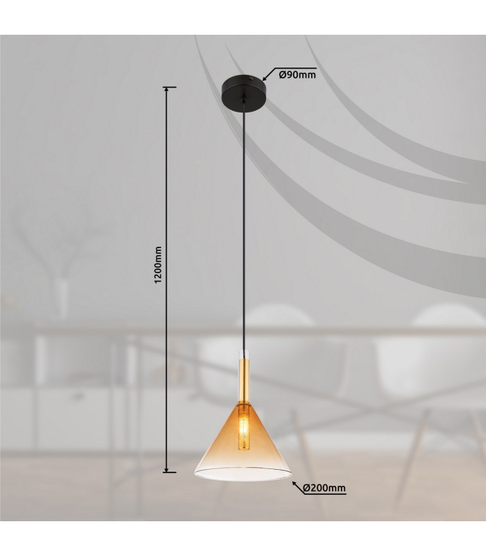 Lopusa Dome Slim Pendant Ceiling Light Matt Black Amber Glass Shade 1x G9-9
