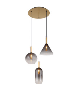 Elisabeth Cluster Pendant Ceiling Light Brass-Coloured Smoke Glass Shade 3x G9-1